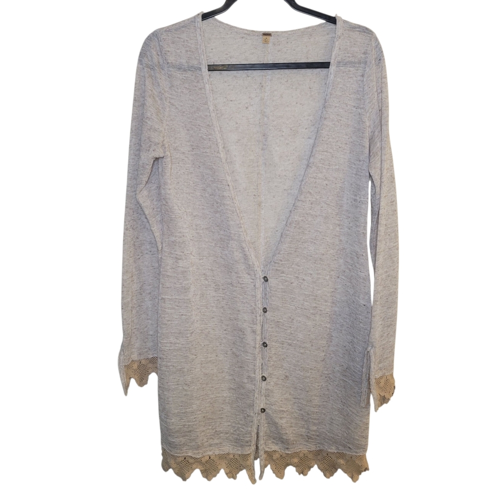 Free People Cardigan Boho Cottagecore Linen Blend Button Front Sweater Women's S